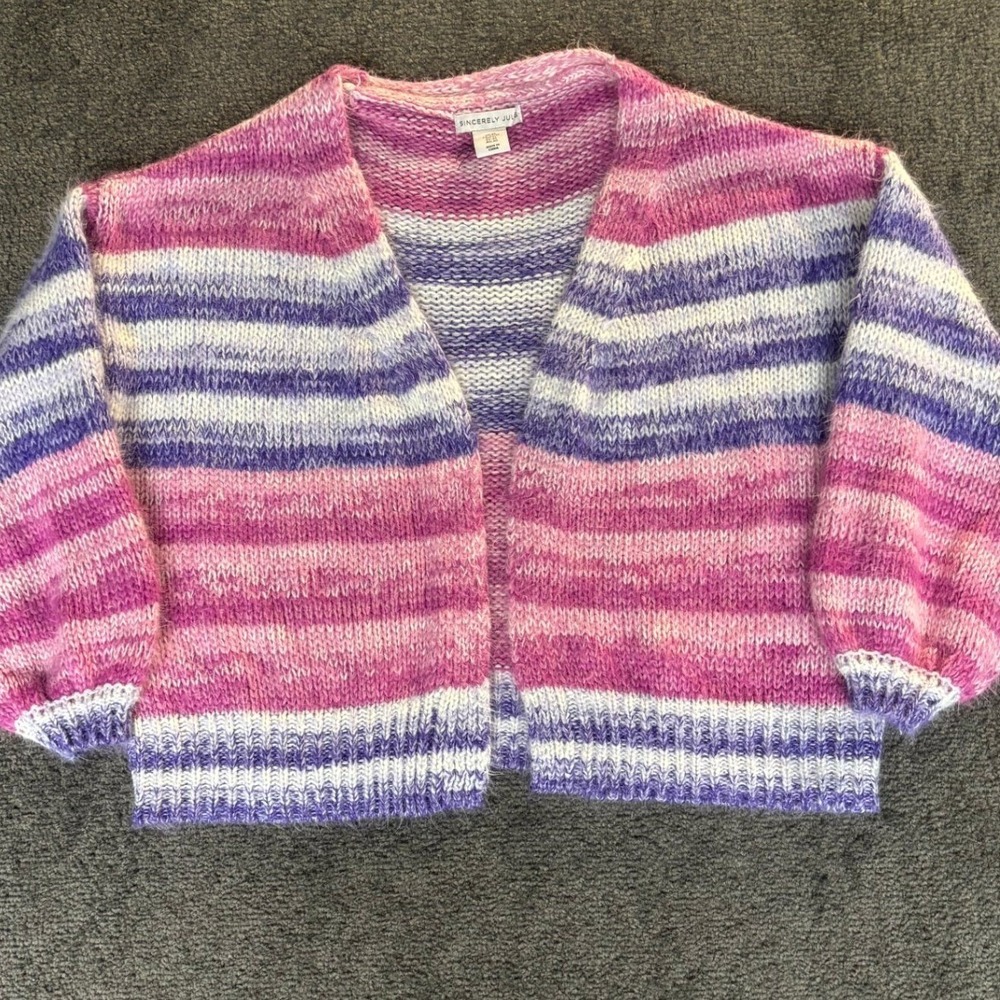 Sincerely Jules‎ Striped Knit Cardigan Sweater Pink Purple White XS